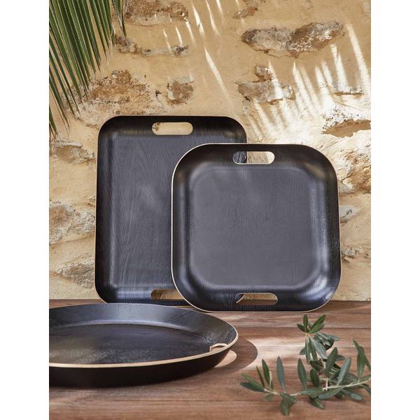 Plateau carré en bois noir 39 cm